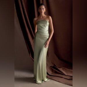 Jasmine Strapless Satin Maxi Dress sage